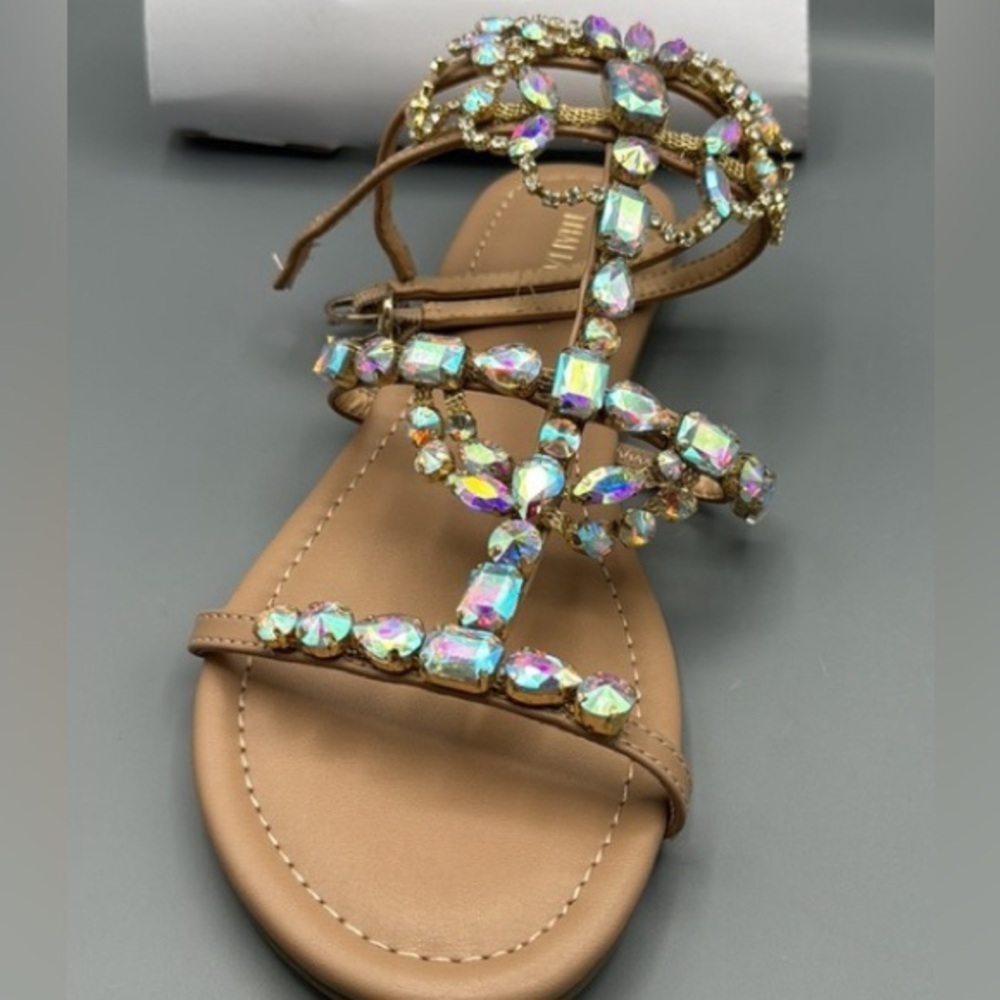 Thalia Sodi Tan Sandals with Iridescent Accents​​